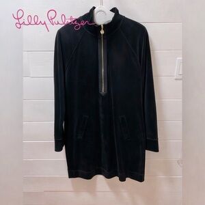 LILLY PULITZER Black Velour Half-Zip Dress XL